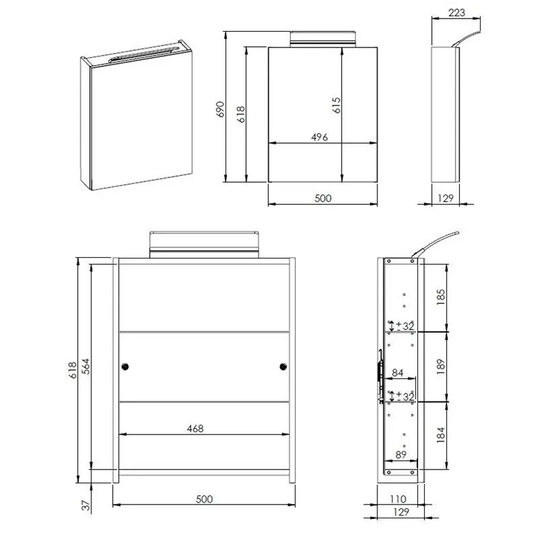 Piekarināms vannas istabas skapis ar spoguli Masterjero Angela, balta krās., 12.9 cm x 50 cm x 61.8 cm
