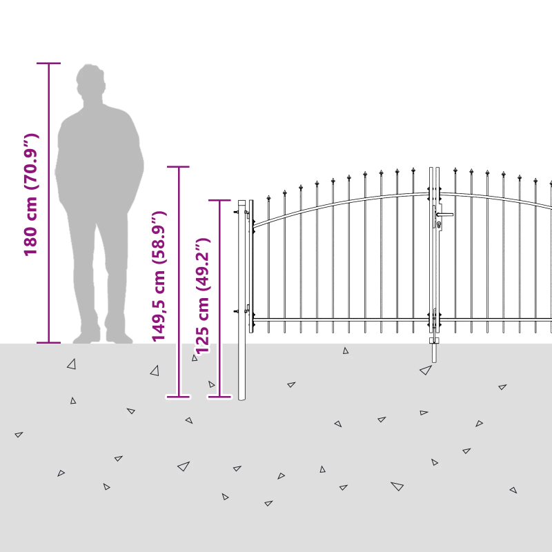 vidaXL Divviru vārti ar slēdzeni Pelēka 299,5 x 149,5 cm Tērauds