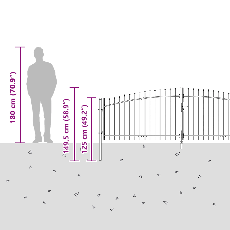 vidaXL Divviru vārti ar slēdzeni Pelēka 400 x 199.5 cm Tērauds