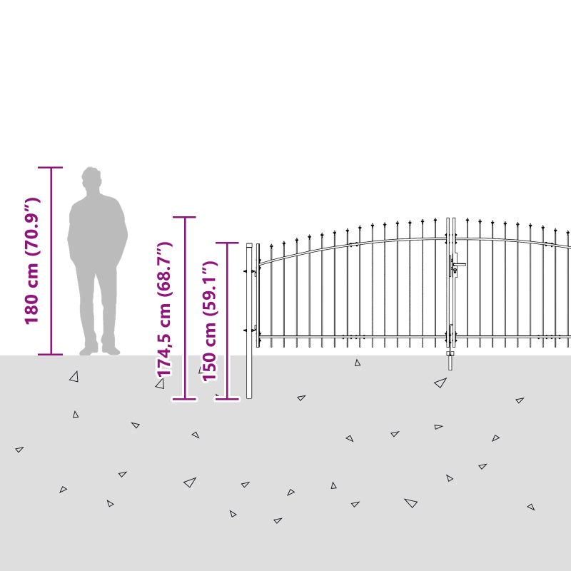 vidaXL Divviru vārti ar slēdzeni Pelēka 400 x 199.5 cm Tērauds