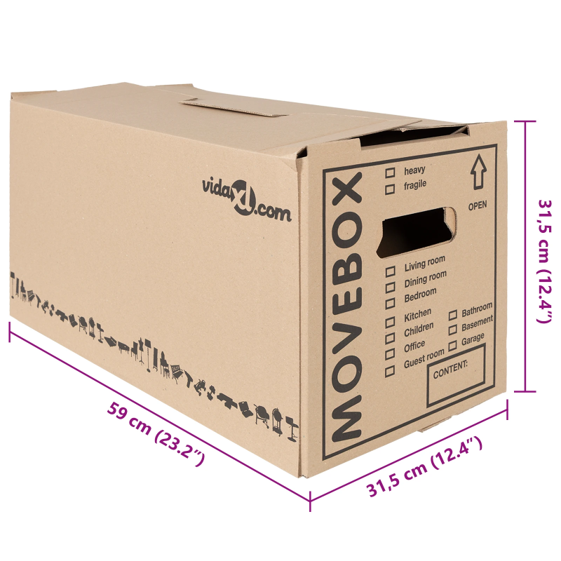 vidaXL Kaste pārvietošanai 20 pcs Dabiska 59 x 31,5 x 31,5 cm Kartons