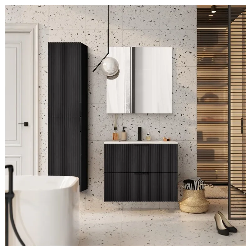 Piekarināms vannas istabas skapis Masterjero Deco, melna krās., 34.9 cm x 35 cm x 162 cm