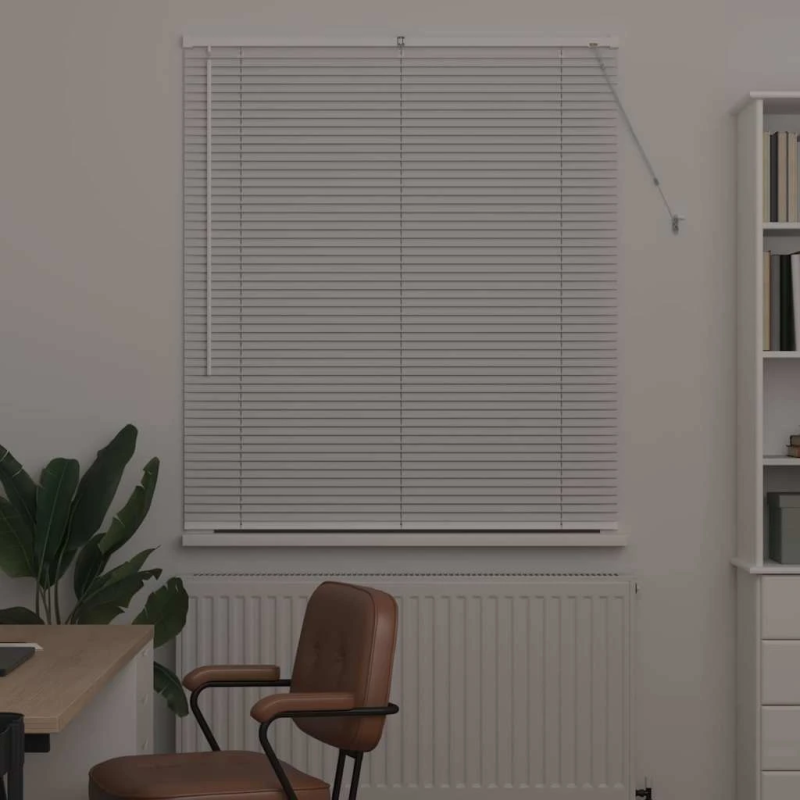 vidaXL Logu žalūzija ar aizkariem Balts Alumīnijs