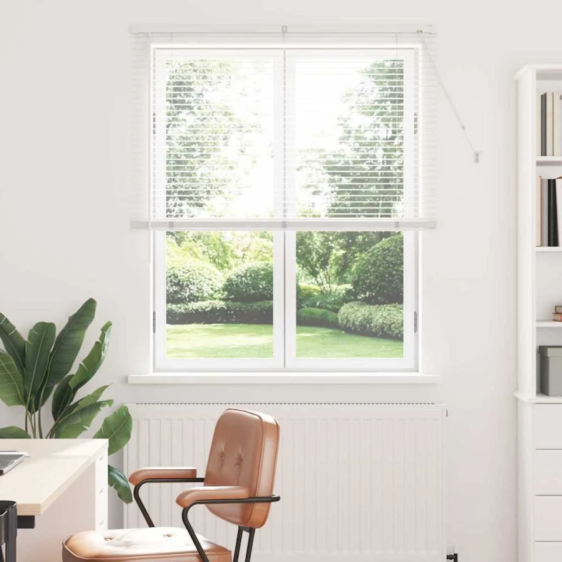 vidaXL Logu žalūzija ar aizkariem Balts Alumīnijs