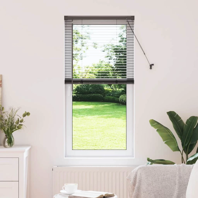 vidaXL Logu žalūzija ar aizkariem Melna Alumīnijs