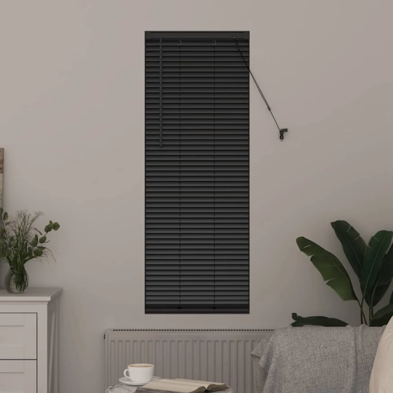 vidaXL Logu žalūzija ar aizkariem Melna Alumīnijs