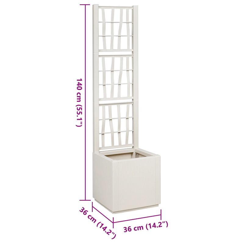 vidaXL Dārza stādītājs Balts 36 x 36 x 140 cm Polipropilēns