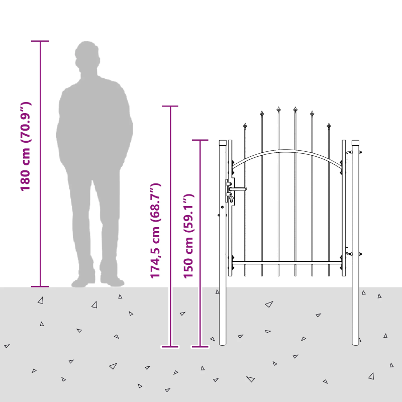 vidaXL Dārza vārti ar slēdzeni Pelēka 125 x 100 cm Tērauds