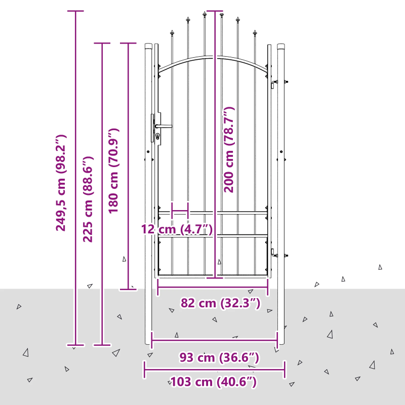 vidaXL Dārza vārti ar slēdzeni Pelēka 200 x 100 cm Tērauds