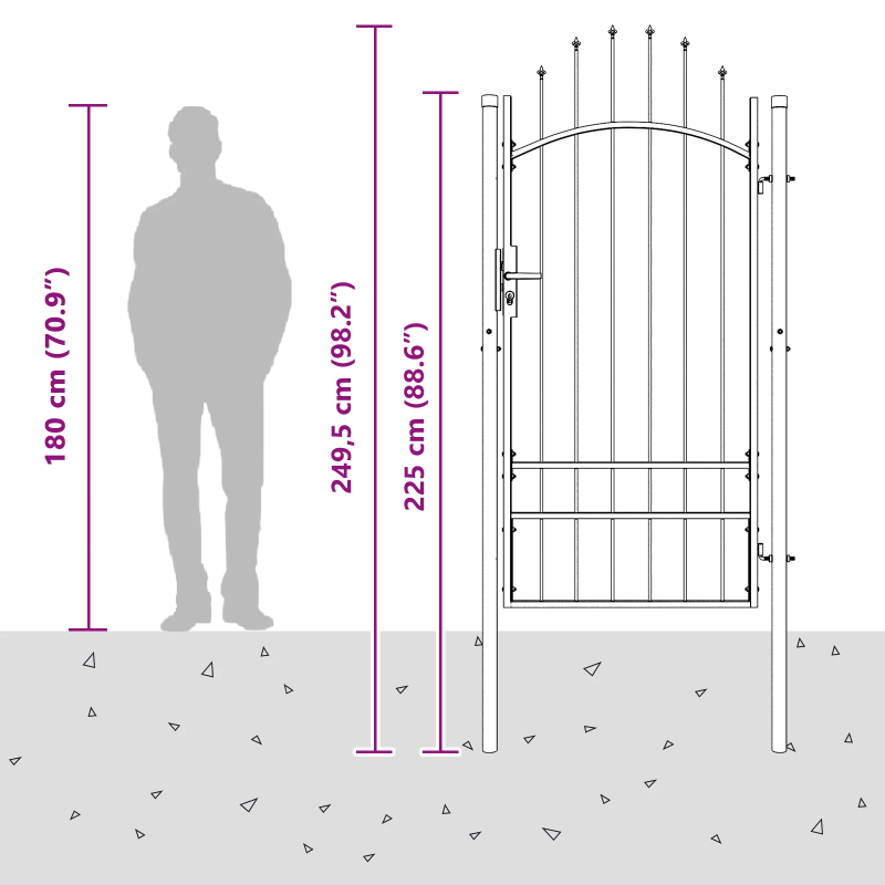 vidaXL Dārza vārti ar slēdzeni Pelēka 200 x 100 cm Tērauds