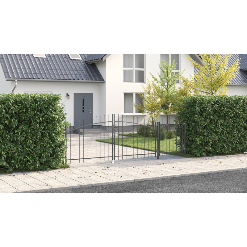 vidaXL Dārza vārti ar slēdzeni Pelēka 100 x 400 cm Tērauds