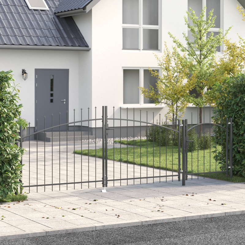 vidaXL Dārza vārti ar slēdzeni Pelēka 100 x 400 cm Tērauds