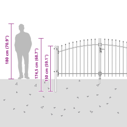 vidaXL Dārza vārti ar slēdzeni Pelēka 125 x 400 cm Tērauds