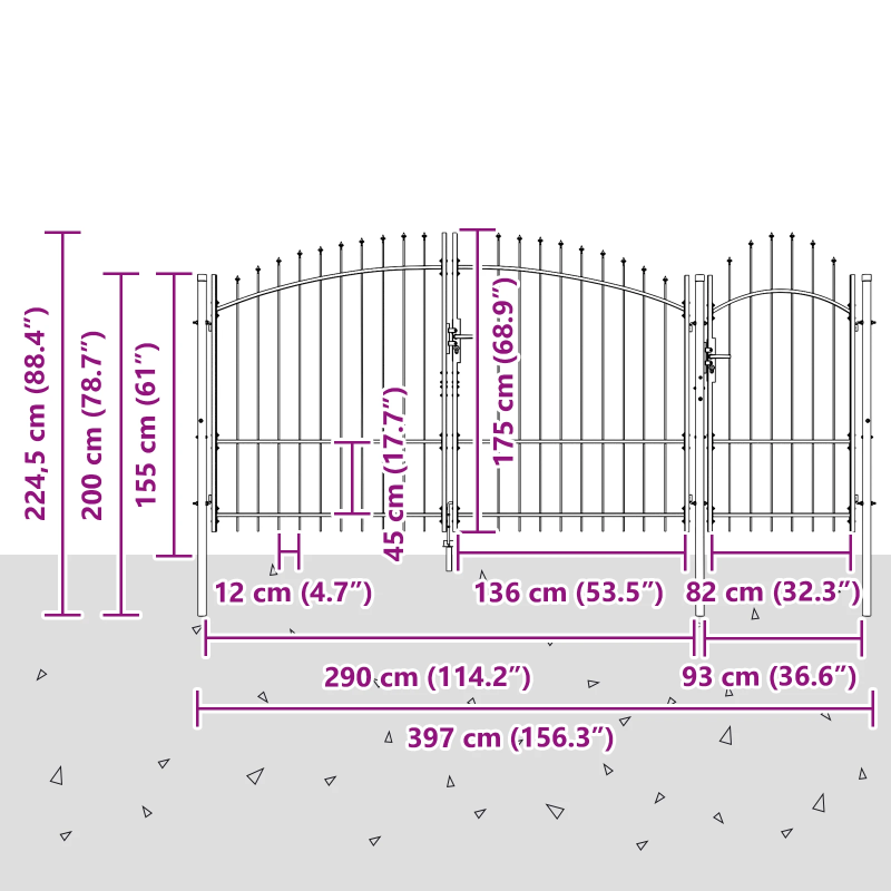 vidaXL Dārza vārti ar slēdzeni Pelēka 175 x 400 cm Tērauds