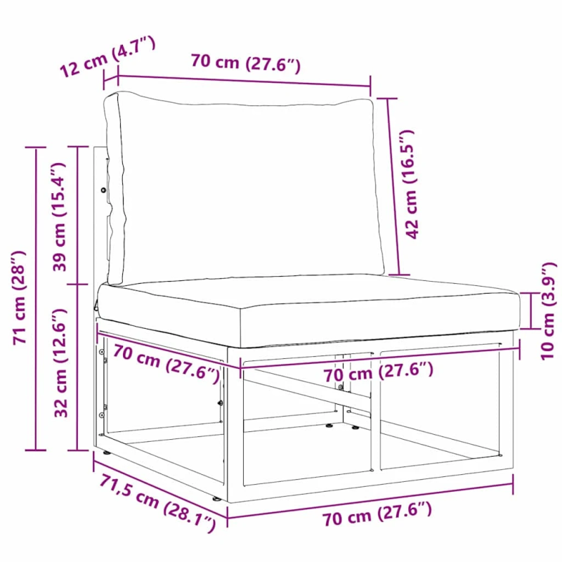vidaXL Āra mēbeles ar spilvenu Melna 70 x 71,5 x 71 cm Metāla