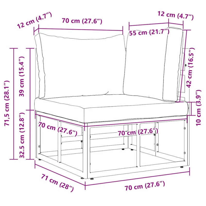 vidaXL Āra mēbeles ar spilvenu Melna 71,5 x 71,5 x71 cm Metāla