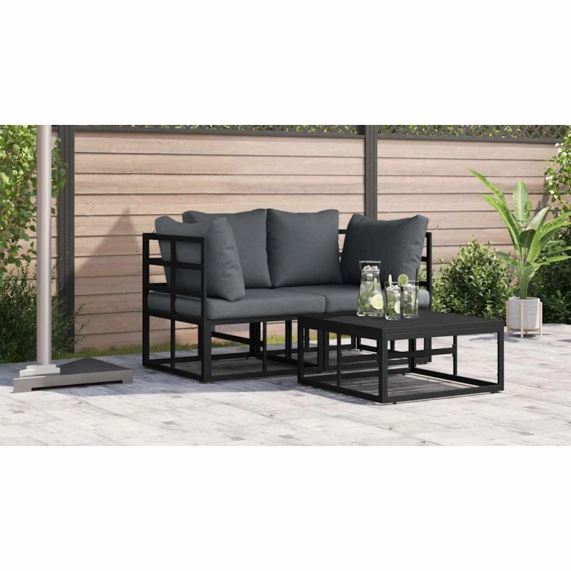 vidaXL Āra mēbeles ar spilvenu 2 pcs Melna 71,5 x 71,5 x71 cm Metāla