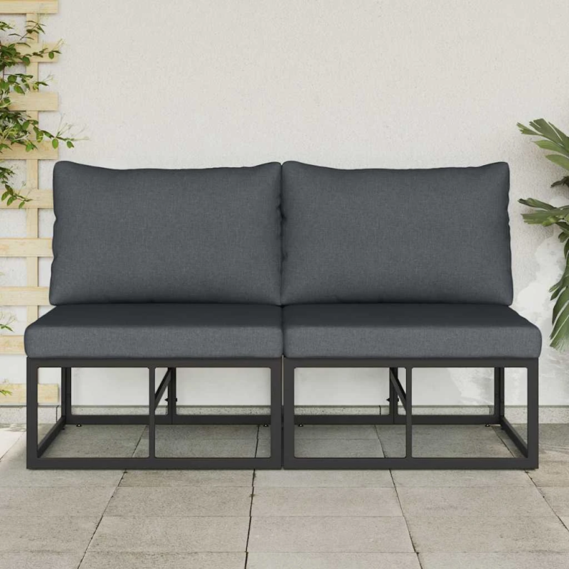 vidaXL Āra mēbeles ar spilvenu 2 pcs Melna 70 x 71,5 x 71 cm Metāla