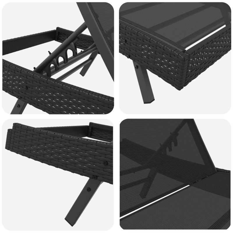 vidaXL Sauļošanās krēsls Melna 197 x 70 x 82 cm poliratāns