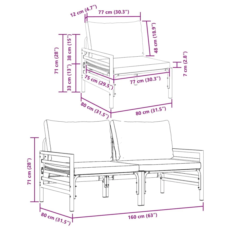 vidaXL Āra mēbeles ar spilvenu 2 pcs Antracīts 80 x 80 x 71 cm Tērauds