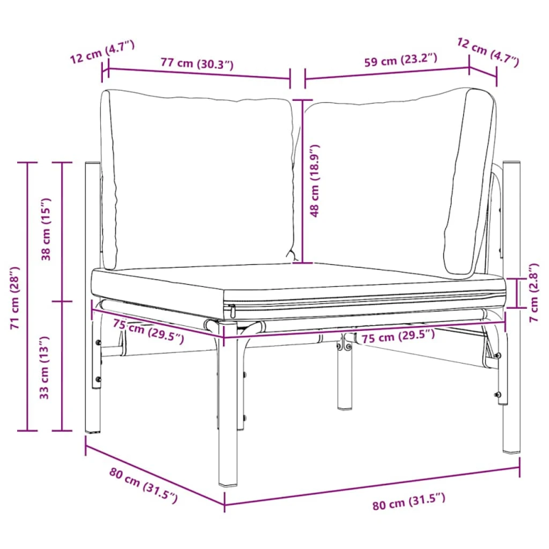 vidaXL Āra mēbeles ar spilvenu Antracīts 80 x 80 x 71 cm Tērauds