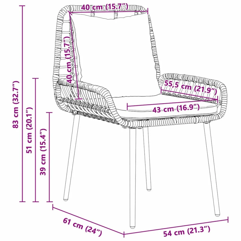 vidaXL Dārza ēdamgalds 3 pcs Melns un Anthracite