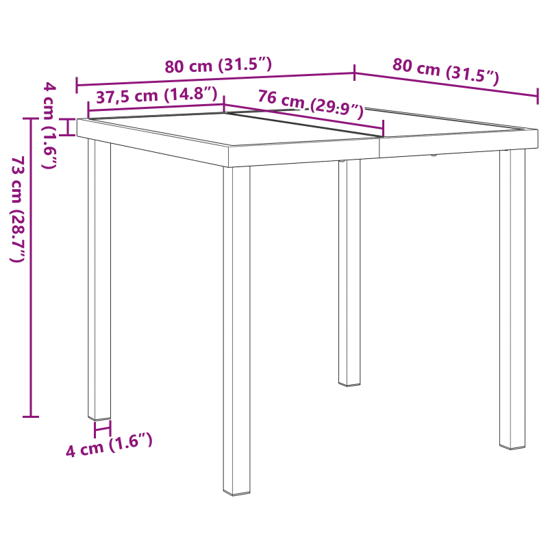 vidaXL Dārza galds Melna 80 x 80 x 73 cm Metāla