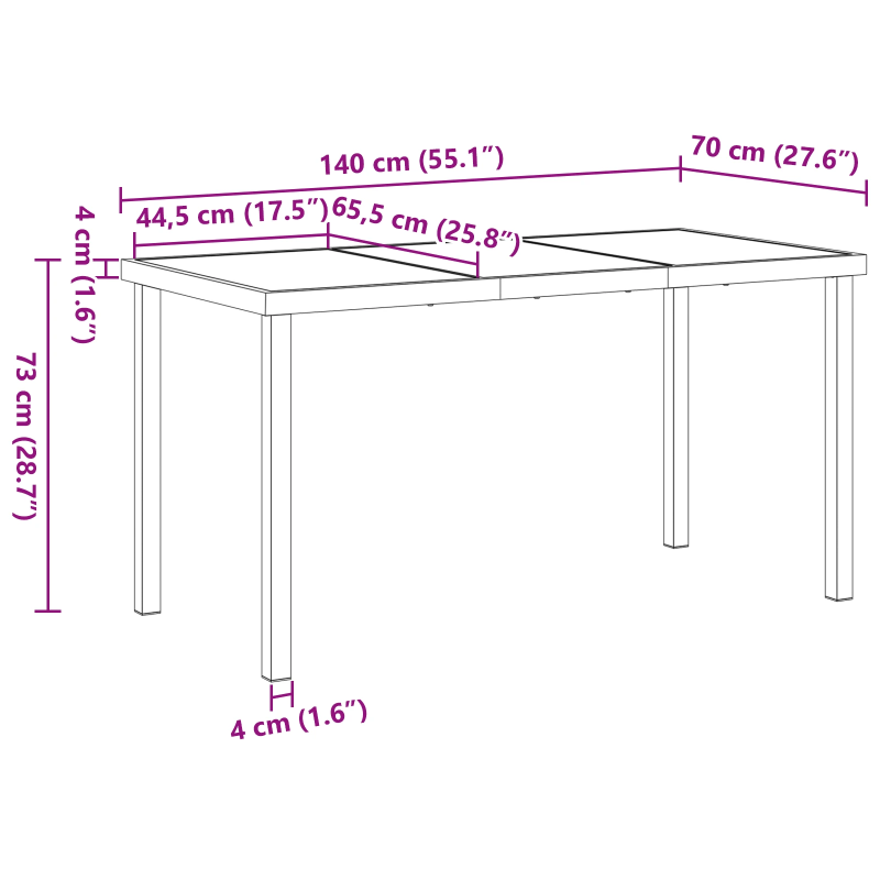 vidaXL Dārza galds Melna 140 x 80 x 73 cm Metāla