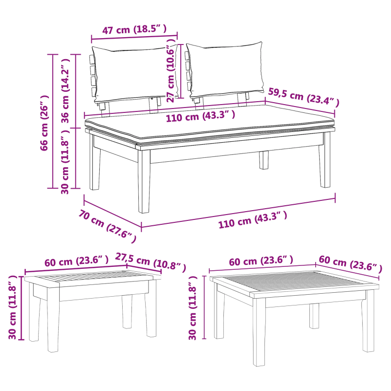 vidaXL Dārza dīvānu komplekts 5 pcs Brūns un Krēma