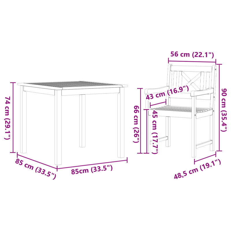vidaXL Dārza ēdamgalds 3 pcs Brūna Akācijas masīvkoks