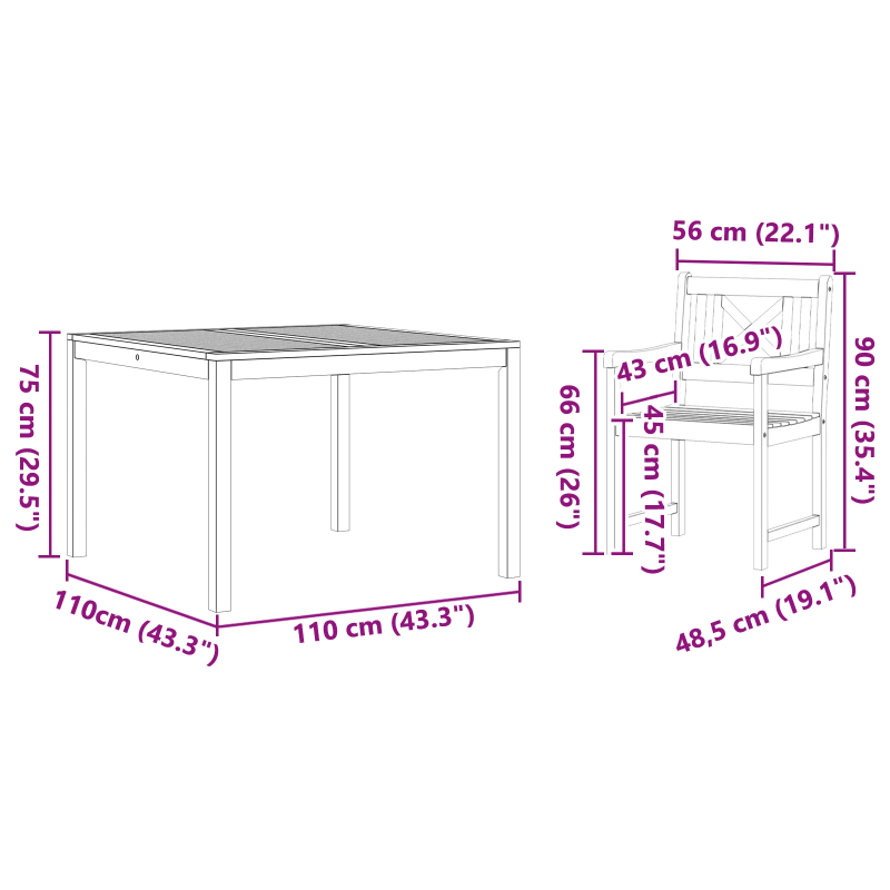vidaXL Dārza ēdamgalds 5 pcs Brūna Akācijas masīvkoks