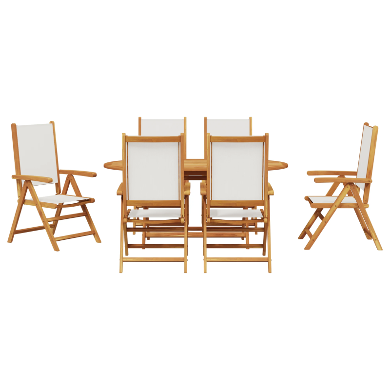 vidaXL Dārza ēdamgalds 7 pcs Krēmkrāsas Cietā akācijas koks