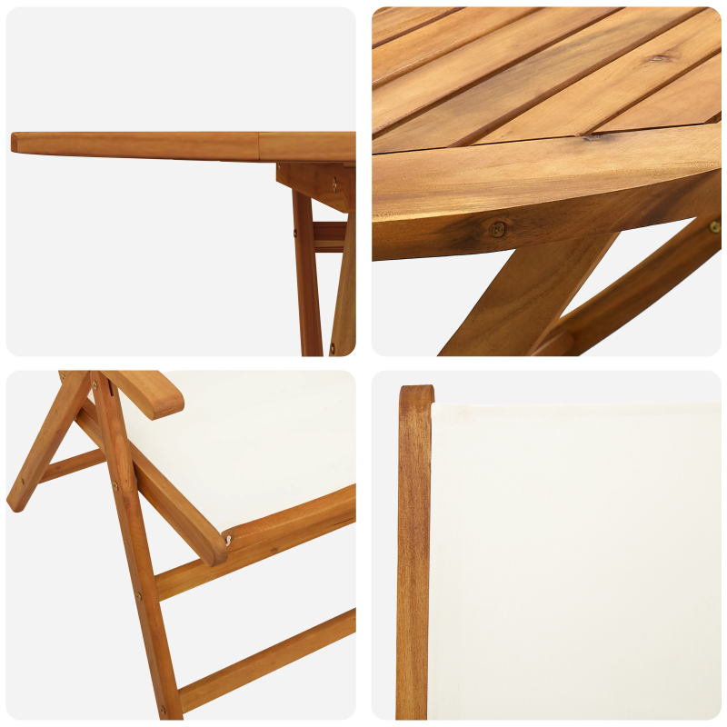 vidaXL Dārza ēdamgalds 7 pcs Krēmkrāsas Cietā akācijas koks