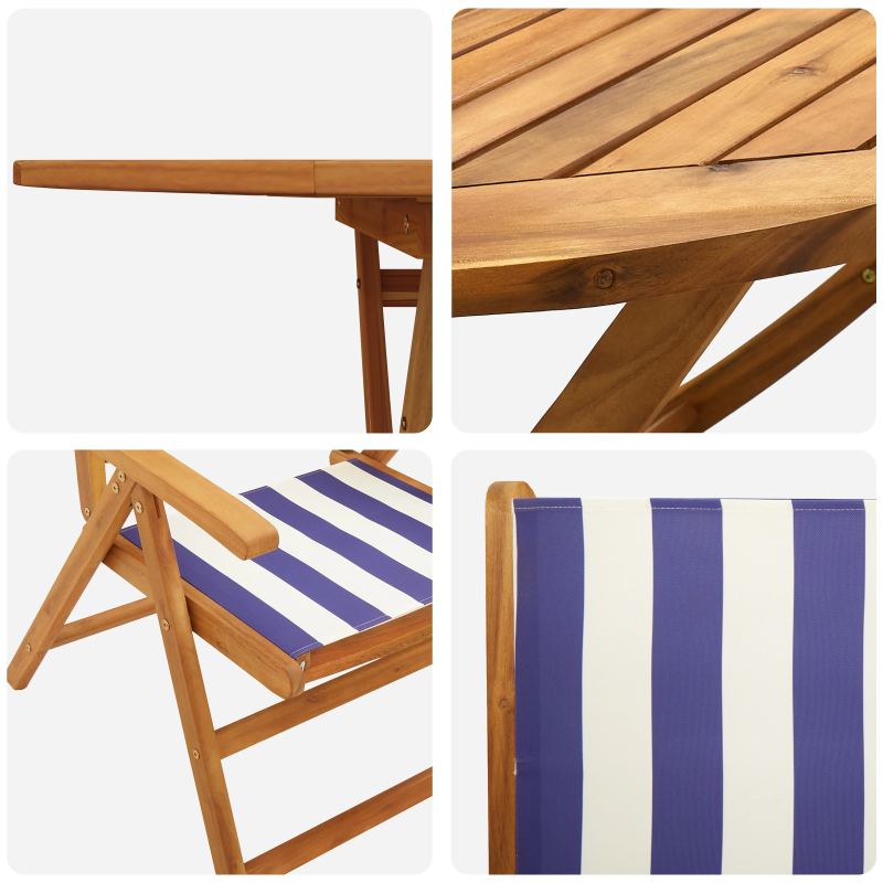 vidaXL Dārza ēdamgalds 5 pcs Zila un balta Cietā akācijas koks