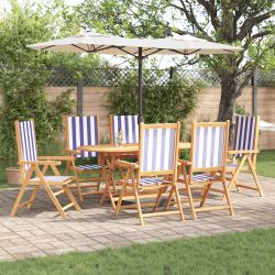 vidaXL Dārza ēdamgalds 7 pcs Zila un balta Cietā akācijas koks