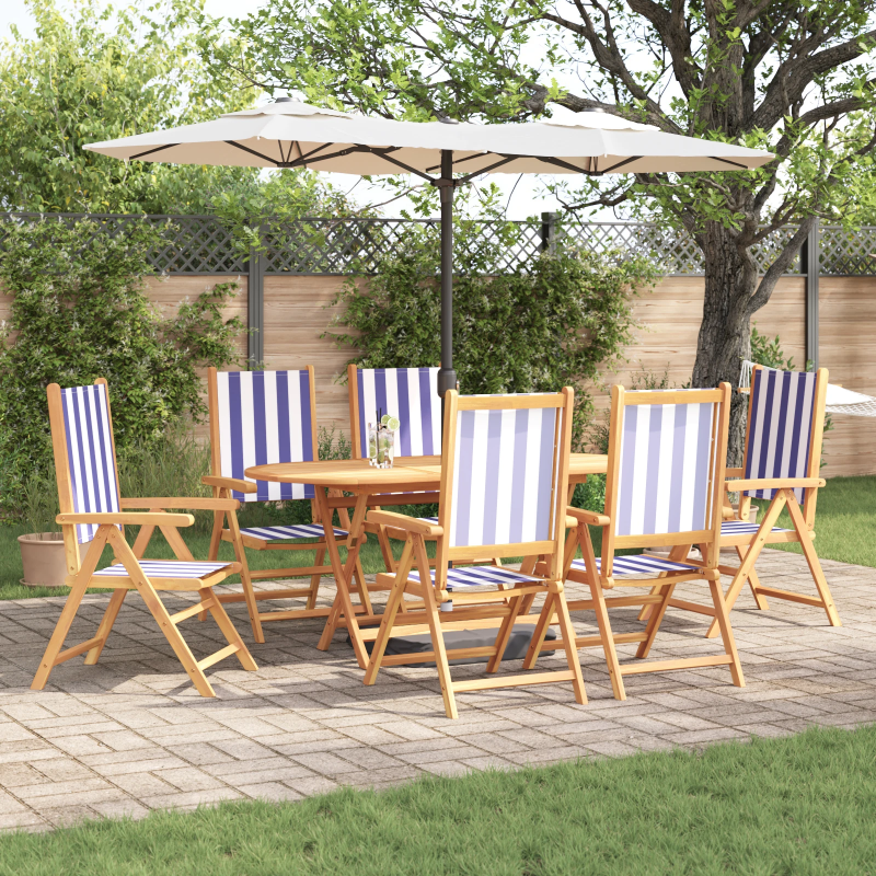 vidaXL Dārza ēdamgalds 7 pcs Zila un balta Cietā akācijas koks