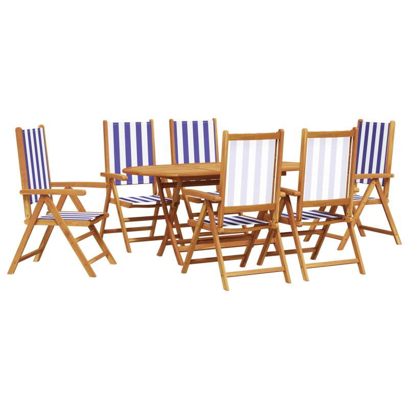 vidaXL Dārza ēdamgalds 7 pcs Zila un balta Cietā akācijas koks