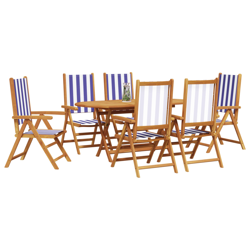 vidaXL Dārza ēdamgalds 7 pcs Zila un balta Cietā akācijas koks