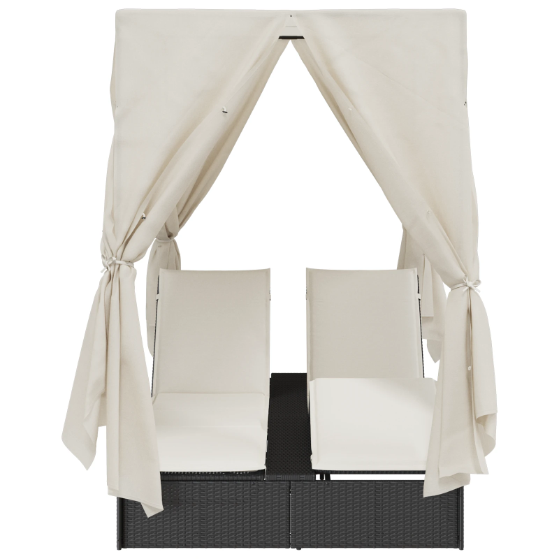 vidaXL Divvietīga sauļošanās gulta ar jumtu Melna 205 x 129 x 200 cm