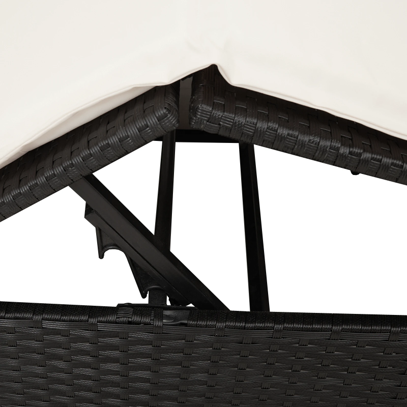 vidaXL Divvietīga sauļošanās gulta ar jumtu Melna 205 x 129 x 200 cm