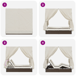 vidaXL Divvietīga sauļošanās gulta ar jumtu Brūna 205 x 129 x 200 cm