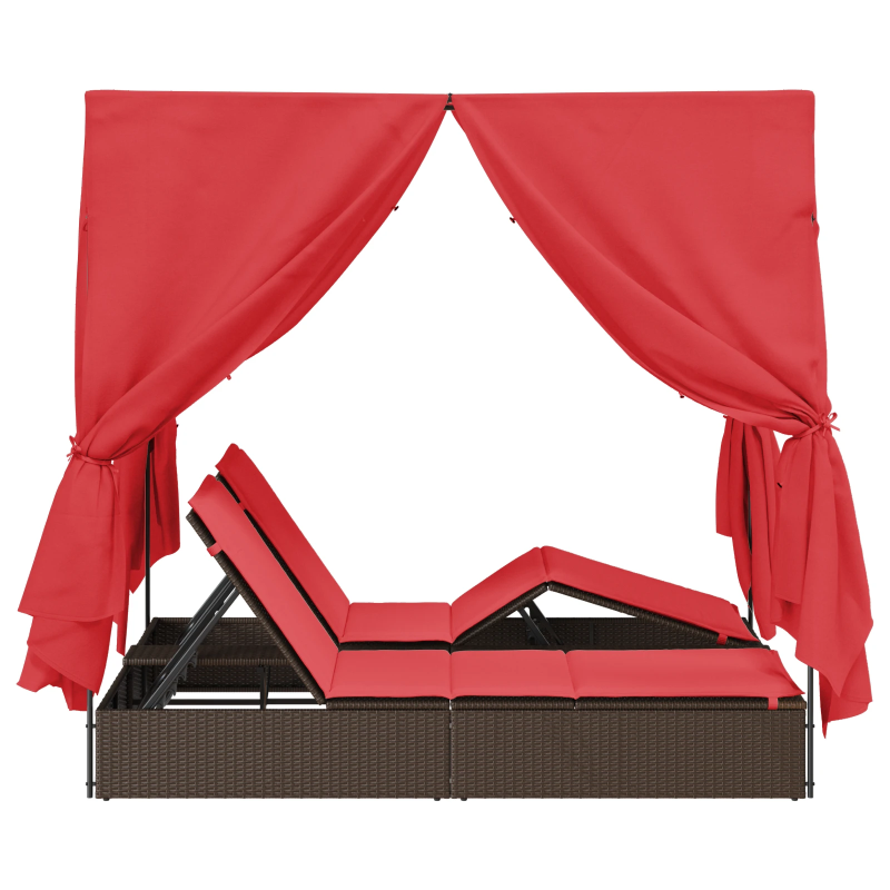 vidaXL Divvietīga sauļošanās gulta ar jumtu Brūna 205 x 129 x 200 cm