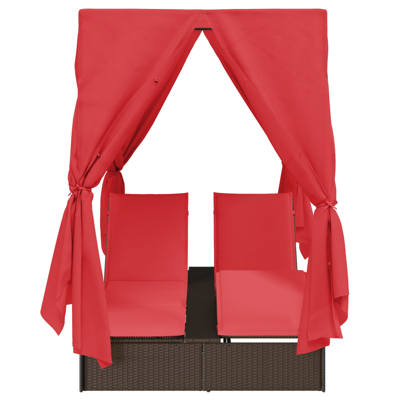 vidaXL Divvietīga sauļošanās gulta ar jumtu Brūna 205 x 129 x 200 cm