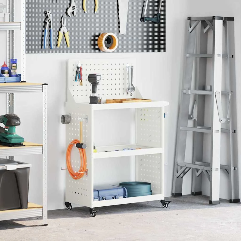 vidaXL Instrumentu ratiņi ar plauktu ar riteni Balts 65 x 35 x 111 cm