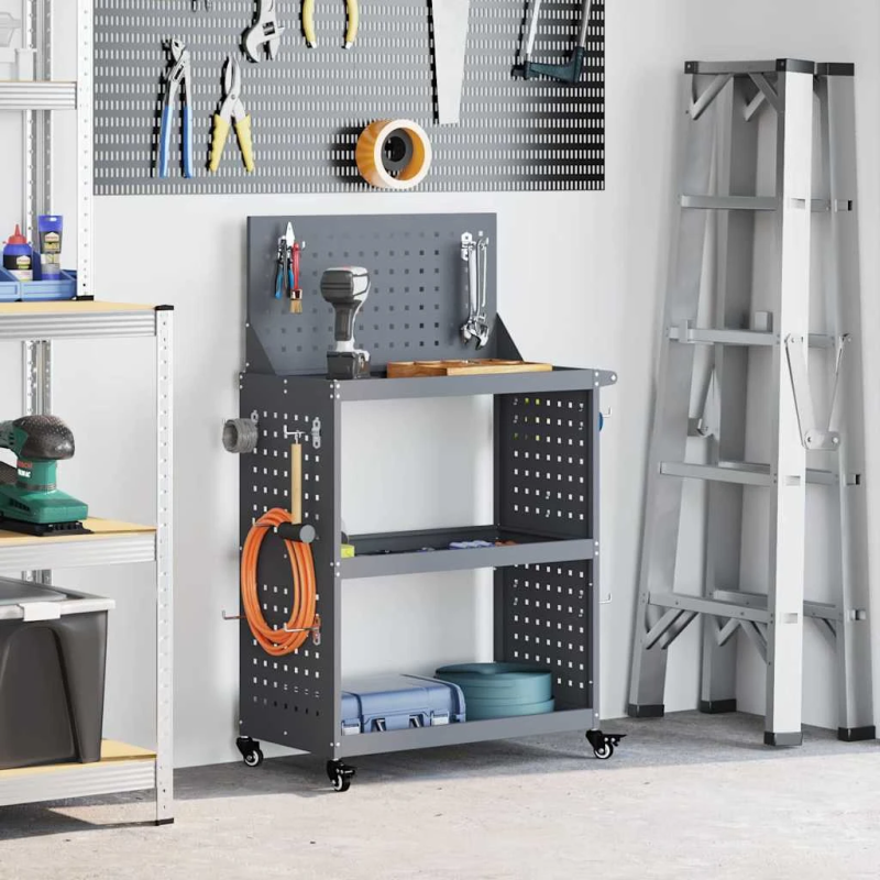 vidaXL Instrumentu ratiņi ar plauktu Antracīts 65 x 35 x 111 cm