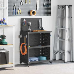 vidaXL Instrumentu ratiņi ar plauktu ar riteni Melna 65 x 35 x 111 cm