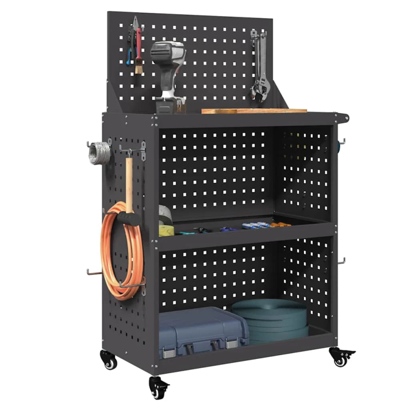 vidaXL Instrumentu ratiņi ar plauktu ar riteni Melna 65 x 35 x 111 cm