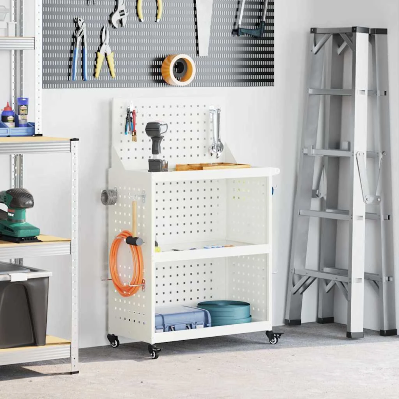 vidaXL Instrumentu ratiņi ar plauktu ar riteni Balts 65 x 35 x 111 cm