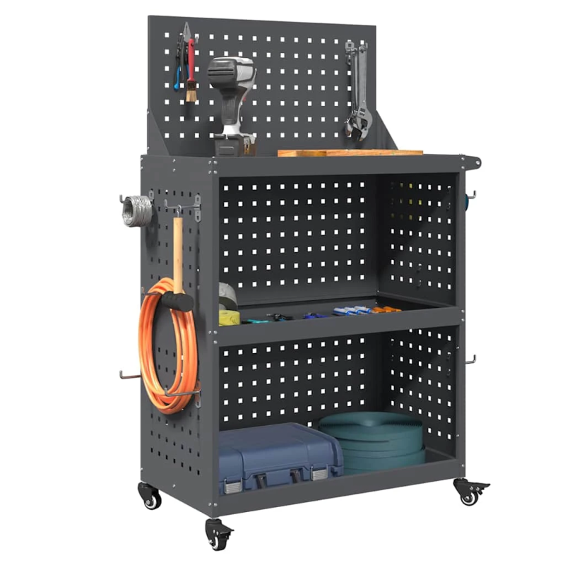 vidaXL Instrumentu ratiņi ar plauktu Antracīts 65 x 35 x 111 cm