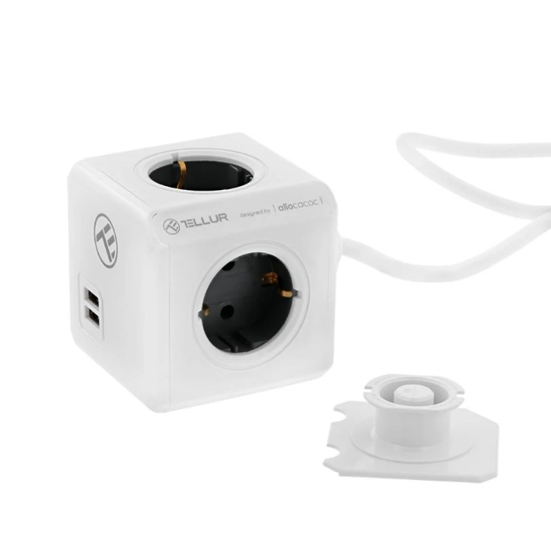 Tellur Power Cube Extended, Power strip 4 Outlets + 2xUSB ports, 1.5m cable white